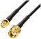 Two coaxial cables with gold-plated connectors; one with a male and one with a female connection, suitable for radio applications.