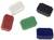 Five small breadboard modules in the colours White, Black, Red, Green and Blue distributed across a white surface.