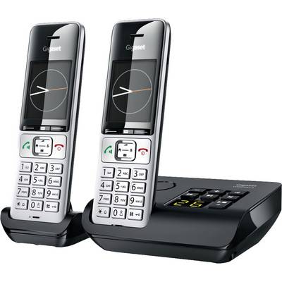 Two cordless telephones on a base station. The phones display a numeric keypad on the screen.