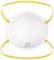White FFP2 face mask with yellow elastic bands, provides respiratory protection.
