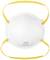 A white FFP2 respirator mask with yellow straps, suitable for protection in environments with high particle density.