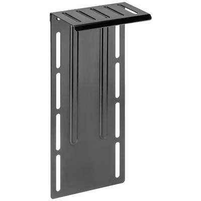 Black metal mounting bracket with multiple slots, vertically aligned, for fixing to a wall or other surface.
