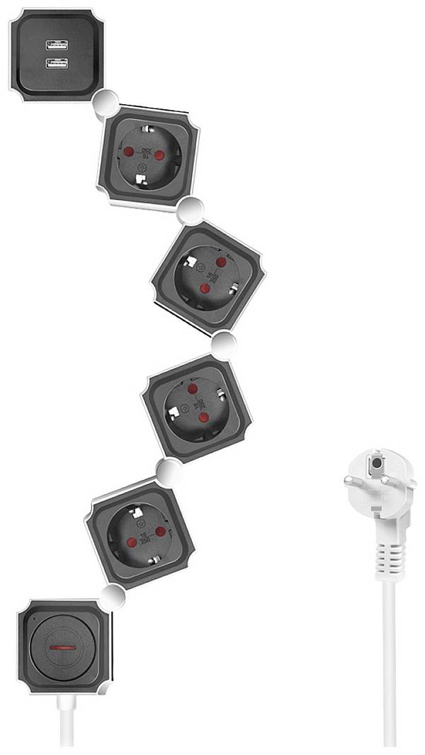 LogiLink LPS276U Power strip (+ switch)  White, Black PG connector 1 pc(s)