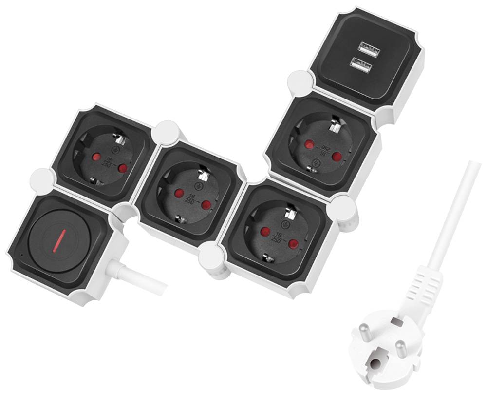 LogiLink LPS276U Power strip (+ switch) White, Black PG connector 1 pc(s)-4