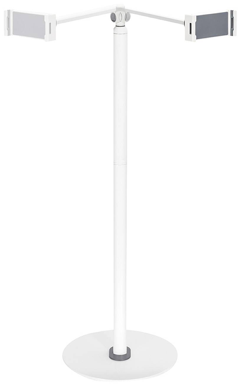 White, freestanding stand with two horizontal arms at the top.