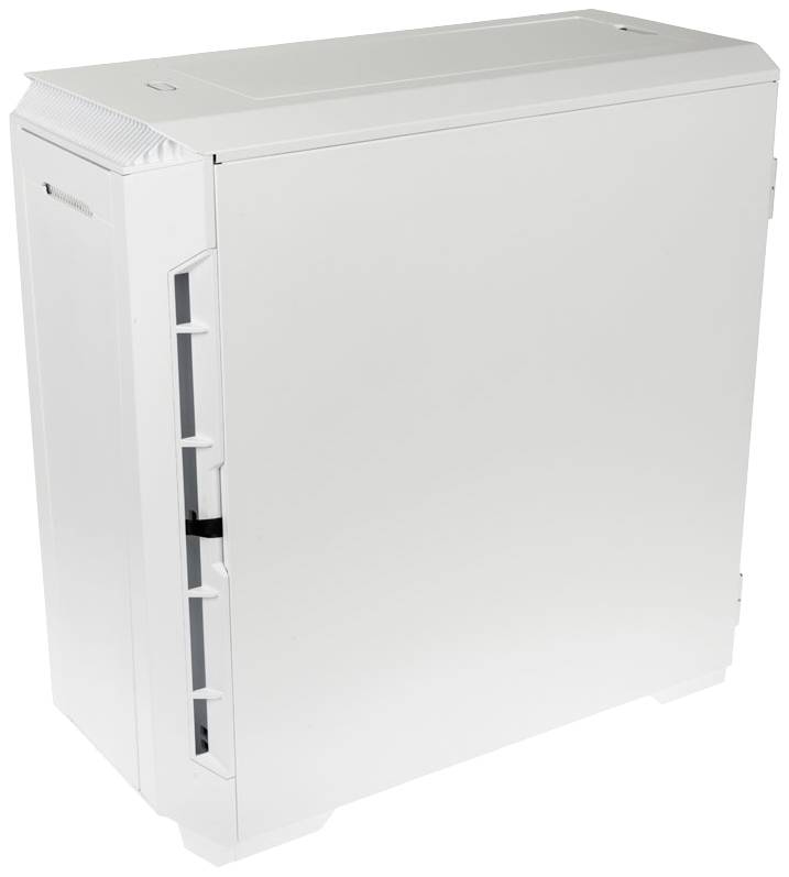 White computer case with a simple, minimalist design without any visible logos or emblems.