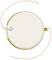 A round, white pendant with two loose, beige cords on the sides.
