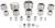 'A multitude of cable glands in various sizes and designs, arranged in rows. Used for sealing and securing cables.'