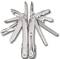 A penknife with multiple unfolded tools such as a knife, scissors, saw, and screwdriver.