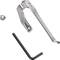 Replacement gear lever for bicycle made of silver metal with screw and hex key.