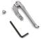 Metal bottle opener with curved handle, mounting screw, and Allen key pictured. Ideal for wall mounting.
