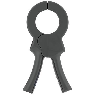 A black plastic clip with two handles and a circular opening at the top; suitable for cables or objects.