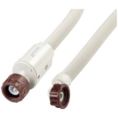 A flexible, grey hose with brown connectors at both ends, possibly for connecting washing or dishwashing machines.
