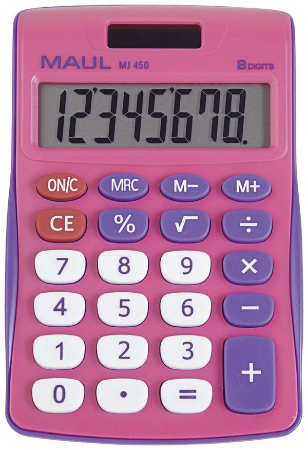 Maul MJ 450 Desk calculator Pink Display (digits): 8 battery-powered, solar-powered (W x H) 113 mm x 72 mm