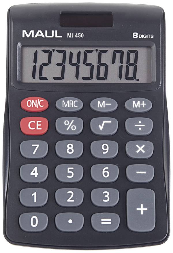 Maul MJ 450 Desk calculator Black Display (digits): 8 battery-powered, solar-powered (W x H) 113 mm x 72 mm