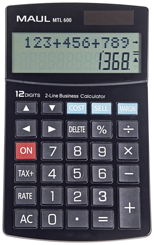 Maul MTL 600 Desk calculator Black Display (digits): 12 battery-powered, solar-powered