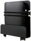 A black, rectangular folder with an elastic band and stand. Ideal for organising and presenting documents.