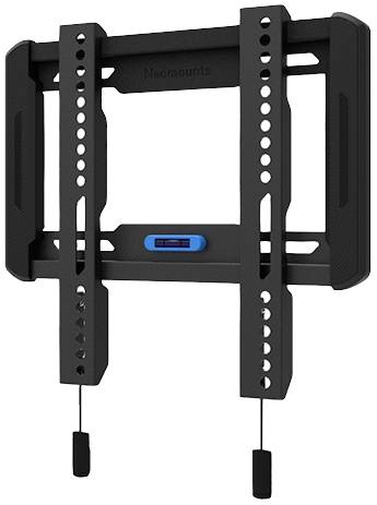 Black TV wall mount with multiple mounting holes and two suspension cables at the bottom. Suitable for flat screens.