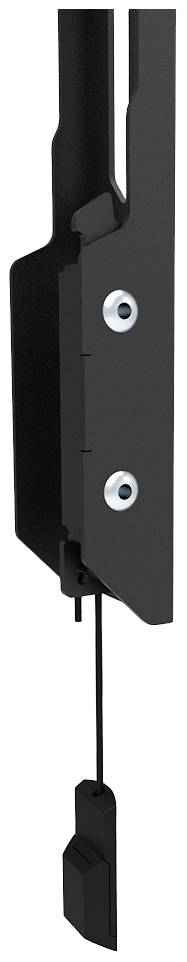 Black door lock with two visible screws and a hanging cable at the bottom, suitable for security purposes.