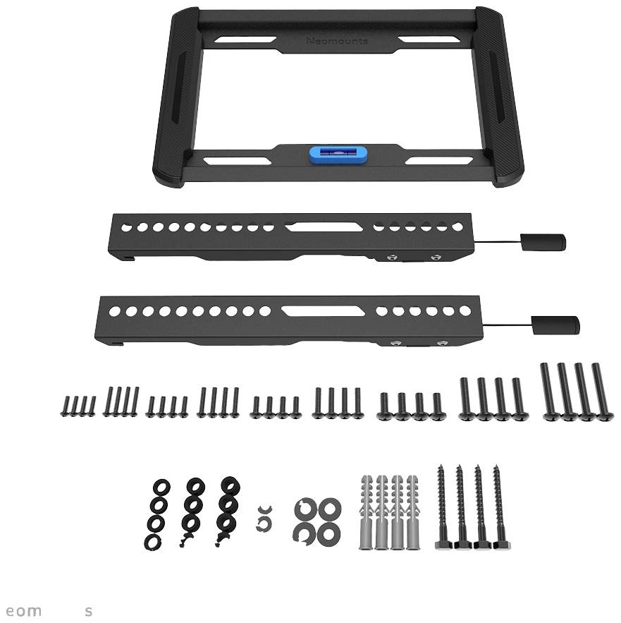 'TV wall mounting kit with bracket, screws, wall plugs and washers, suitable for wall-mounting flat-screen televisions.'