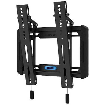 A black, tilting TV wall mount with a spirit level in the centre, suitable for smaller screens.