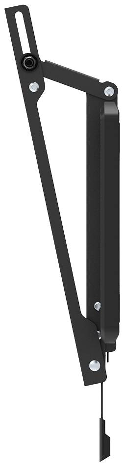 Black, elongated metal part with joints and screws, likely a hinge or spring mechanism for movement control.