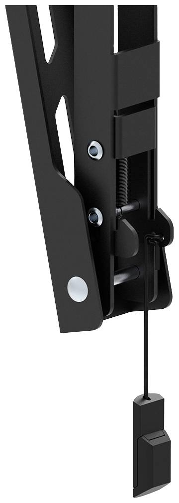 'Detail of a black mechanism with multiple screws and a cable attached to it.'