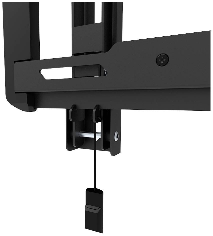 Close-up of a black mechanical lever system with cable, potentially used for a mounting system or adjustment mechanism.