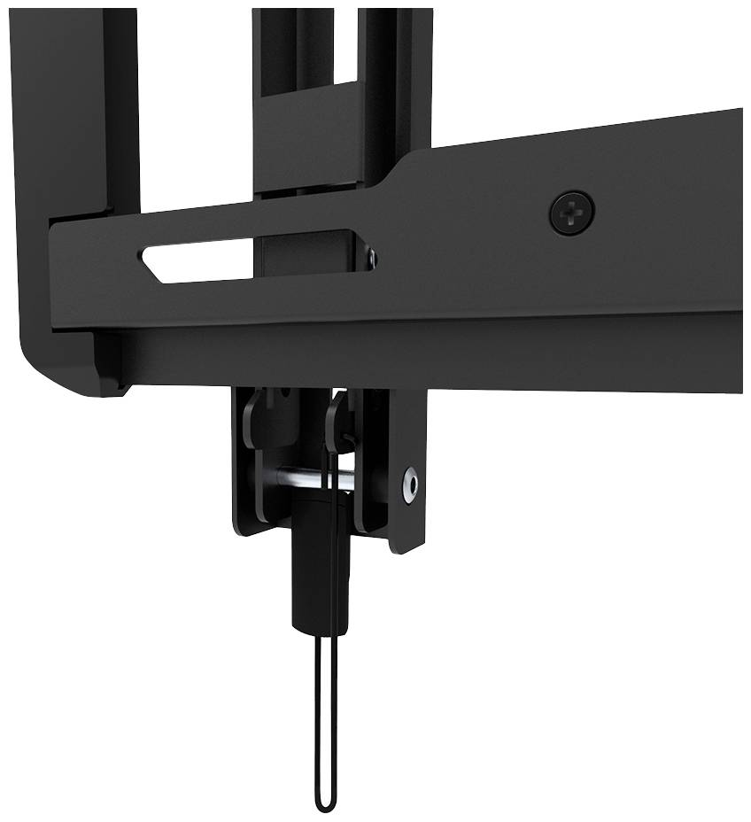 Close-up of a black metal mechanism that appears to be part of a larger device. A loop hangs from the lower end.