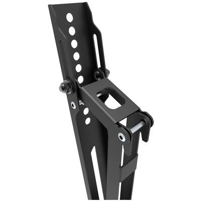 A black, vertical metal lever with multiple holes and joints for adjustment, likely part of a tool or mechanical component.