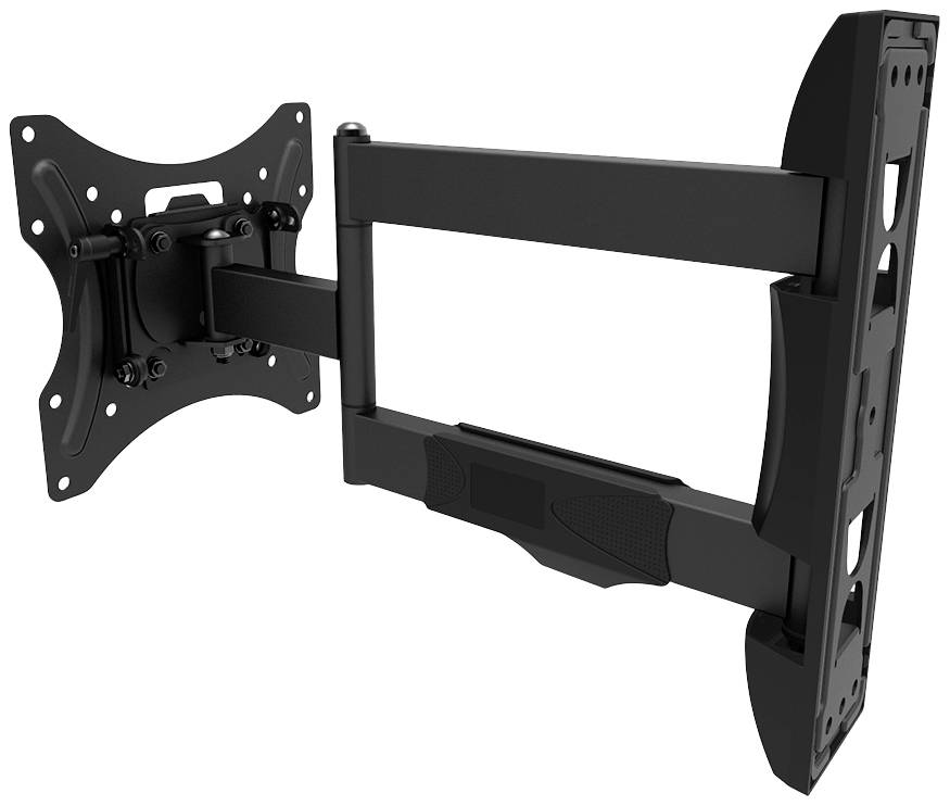 Wall mount for a flat-screen television, black, versatile with articulated arms, allowing flexible positioning and tilting.