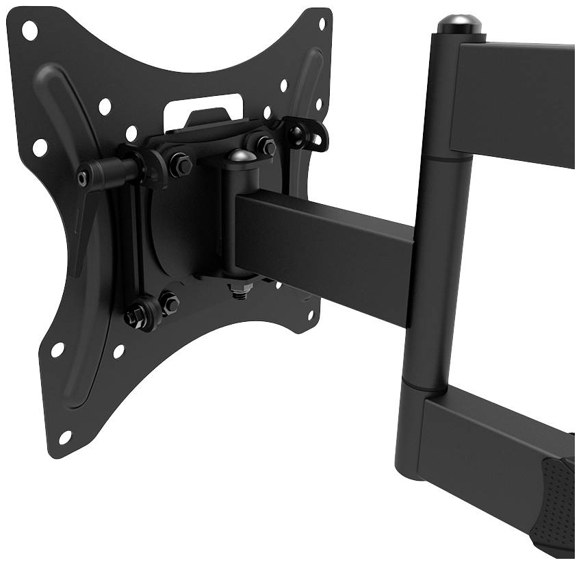 Pivoting black wall mount for flat-screen televisions, suitable for flexible TV positioning and space-saving installation.