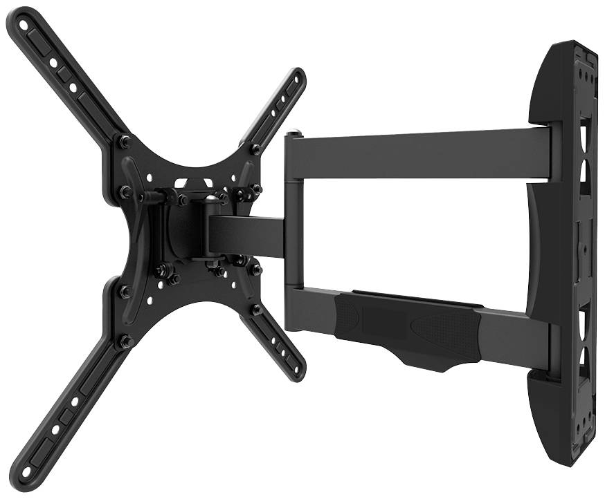 Swivel TV Wall Mount in black, suitable for flat screens. Displays mounting arms and an extendable mounting bar.