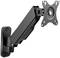 A black, adjustable monitor arm with wall mount. Suitable for mounting monitors, enables flexible positioning.