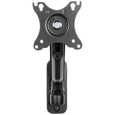Black monitor mount with swivelling arm, suitable for screen mounting. It features a VESA mount and cable management.