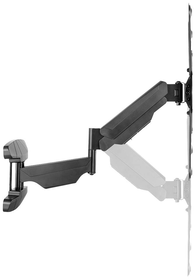 Installation of an adjustable monitor arm on the wall, which allows height and tilt adjustment of a mounted screen.