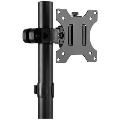 Monitor or screen mounting system in black, with adjustable arms and screws for attachment to a stand.