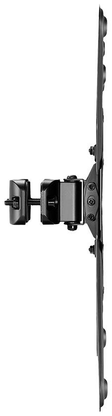 Side view of a black TV wall mount with a pivoting arm and locking mechanism. Suitable for flat-screen televisions.