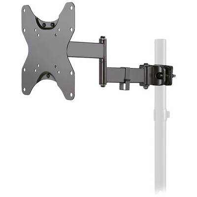 Swivel TV wall mount with extending arm and multiple mounting points, installed on a vertical pole.