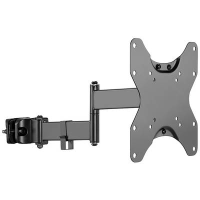 Black TV wall mount with articulating arm, suitable for flat screens. Adjustable for various viewing angles.