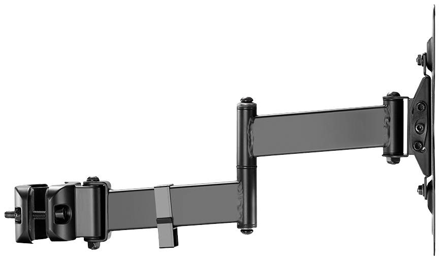 Black, adjustable TV or monitor wall mounting arm with joints for flexible positioning. Suitable for various screen sizes.