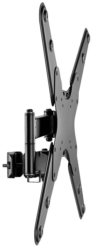 Black TV wall mount with pivoting arm, suitable for flat-screen televisions. Mounting brackets visible.