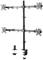 Four-monitor mounting bracket, vertically oriented, with sturdy desk clamp, black.