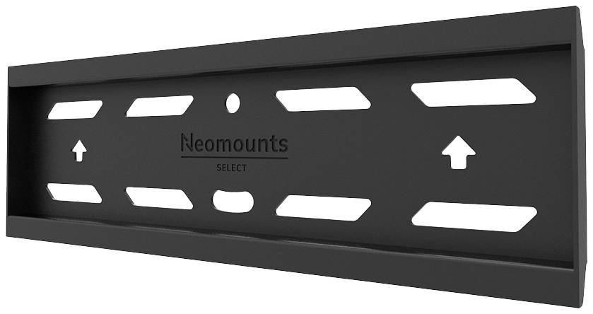 Metal wall mount with multiple slots and arrows for flexible mounting options; 'Neomounts SELECT' logo visible.