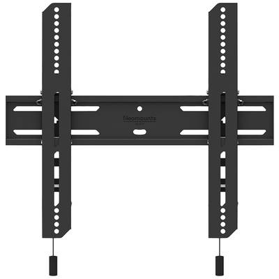 A black television wall mount with adjustable screws and rails for various screen sizes.