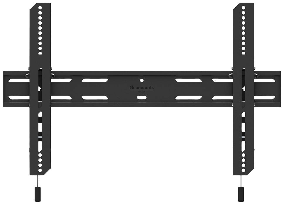 A black TV wall mount, flat and made of metal, suitable for mounting a television on the wall.