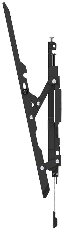 Black window hardware, vertically oriented, with visible screws and hinges for securing and moving window elements.