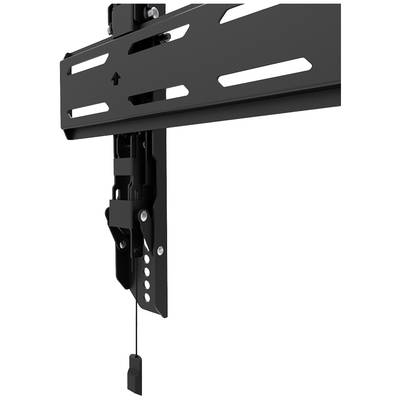 Metal mounting bracket with an arrow indicating correct positioning and an adjustment strap.