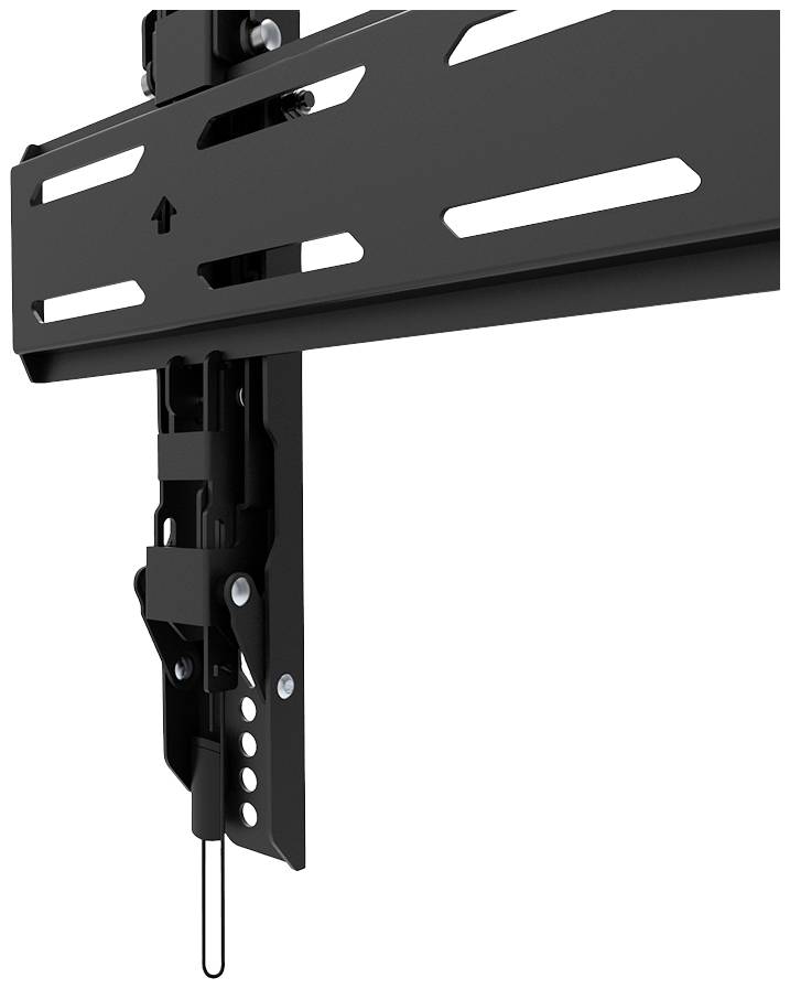 A black TV bracket with movable parts and mounting holes. Suitable for wall-mounting flat-screen televisions.
