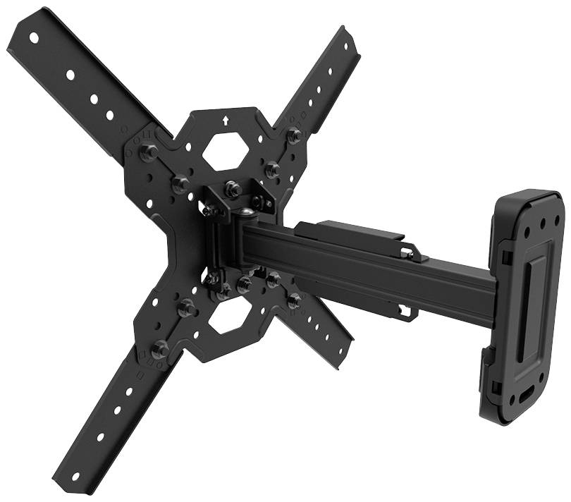 Wall mount for flat screens with pivoting arm. Suitable for various screen sizes through adjustable design.